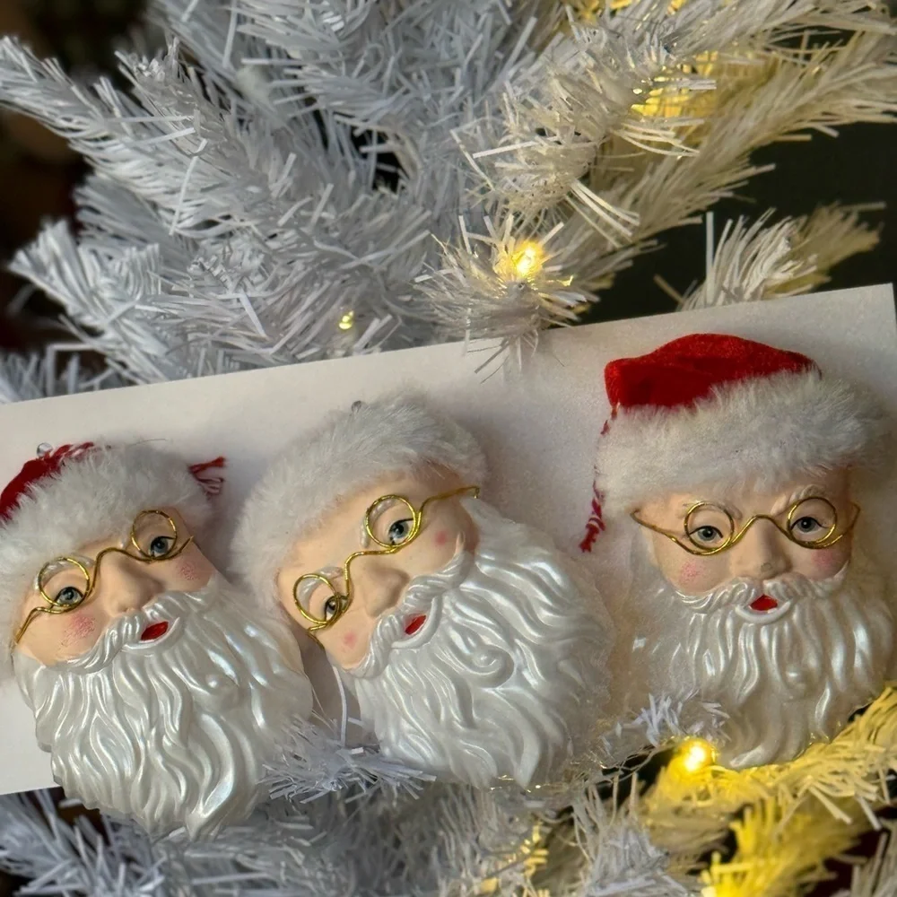 Vintage 1998 Santa Claus Christmas Ornaments Set - Red and White